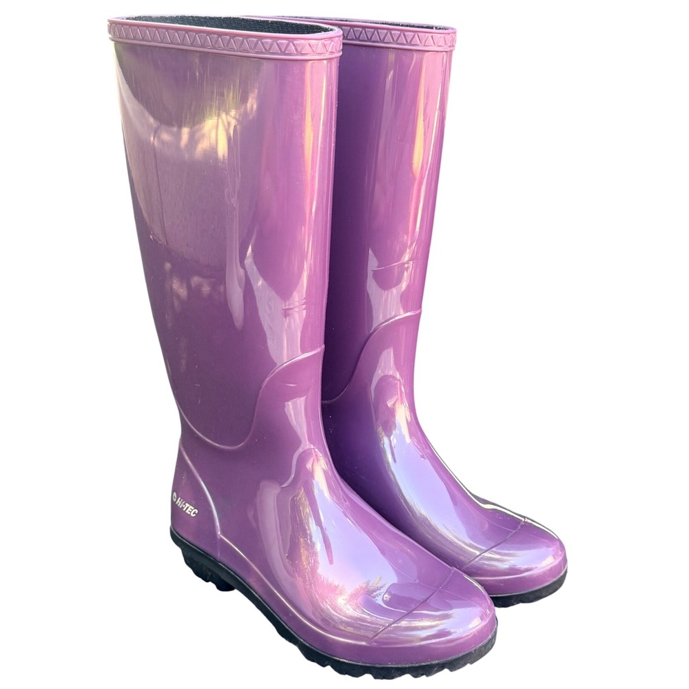 Hi-Tec Paddington Purple Glossy Tall Rubber Rain Boots Womens‎ Size 5 USA Made